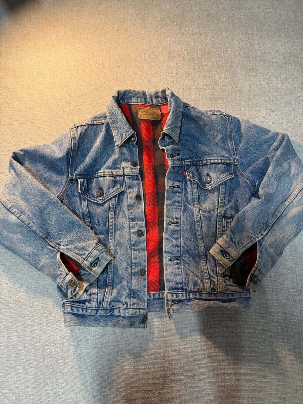 Levi's 70417 Flannel Lined Trucker Jacket Size 40 Blue Denim